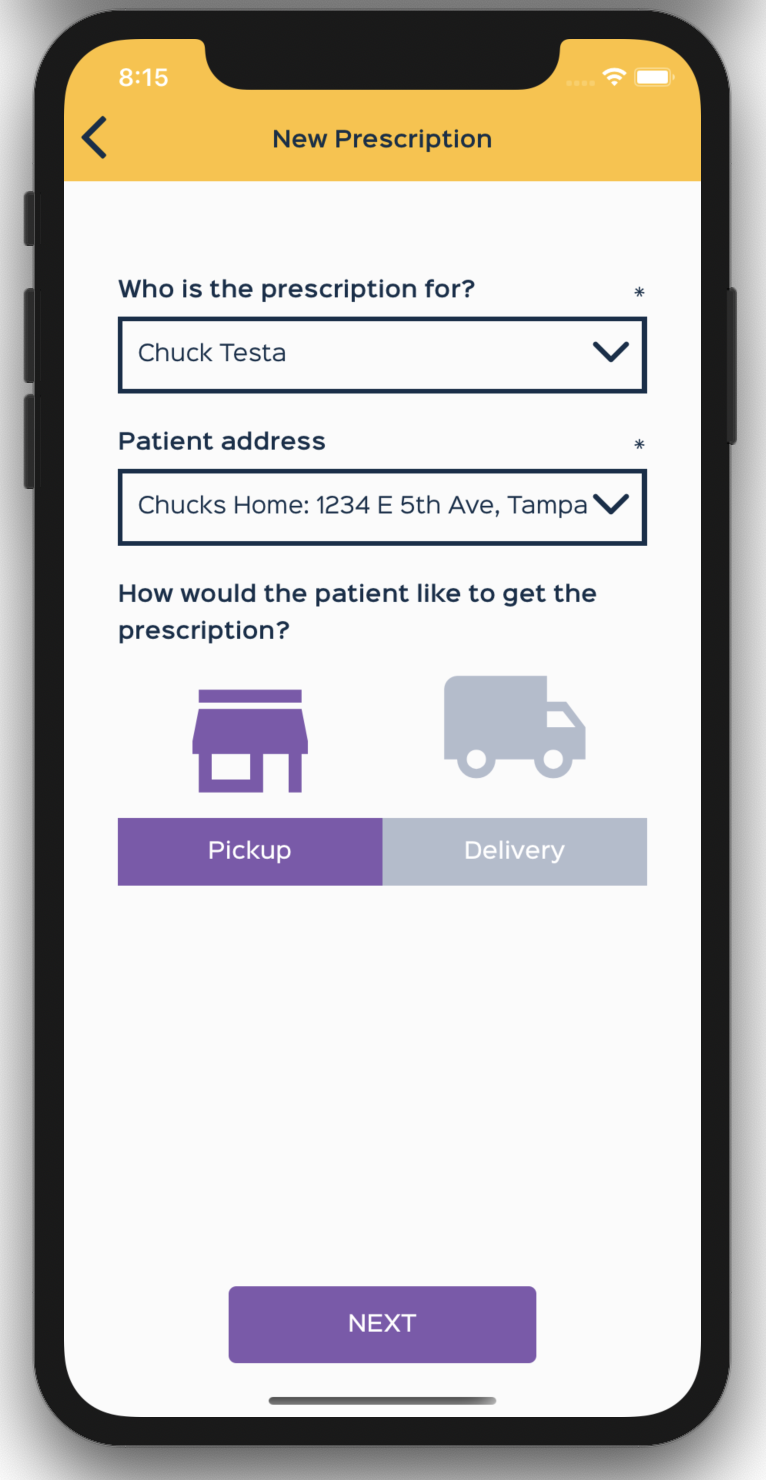 Screenshot of the BeeSmart app prescription wizard.