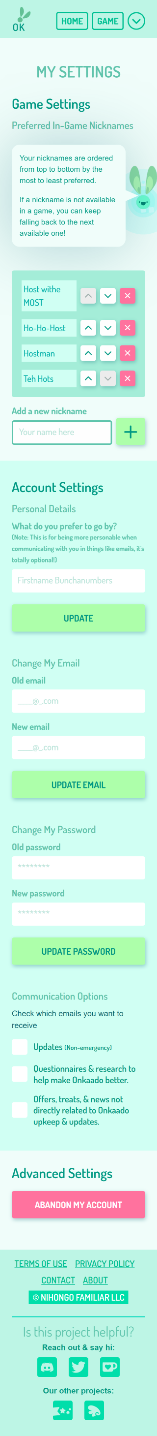 Mobile screenshot of the app's settings screen.