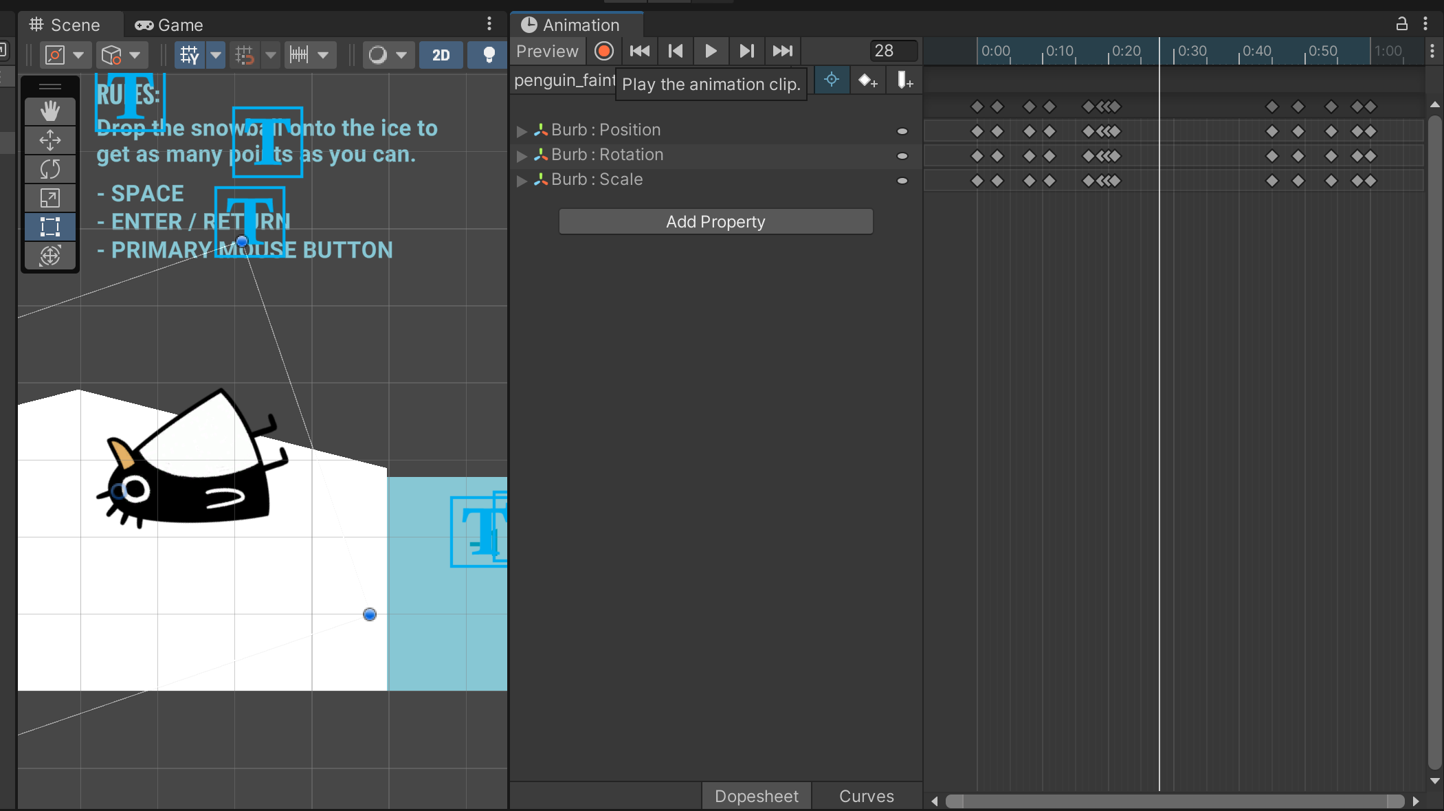 A screenshot of the animation editing screen for the fainting animation.