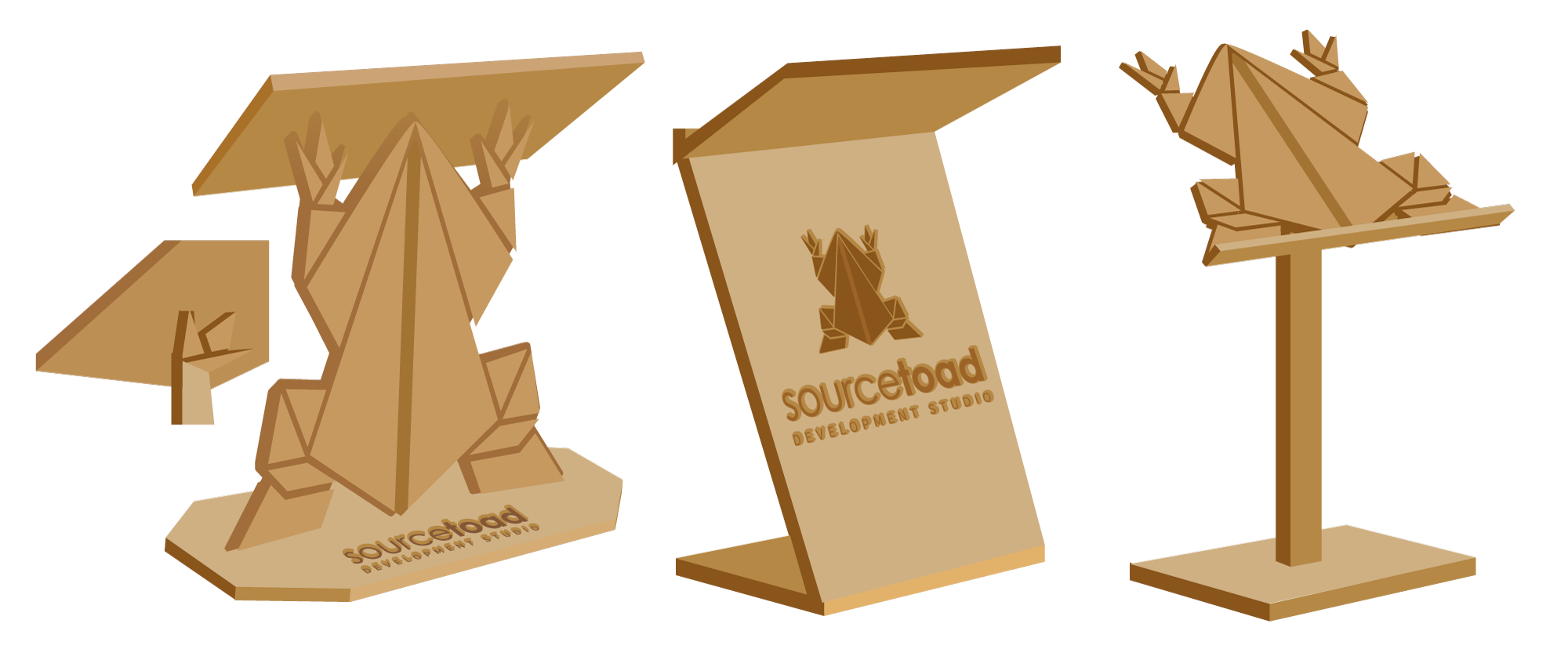 A screenshot of 3 different lecturn designs featuring the Sourcetoad logo mark.