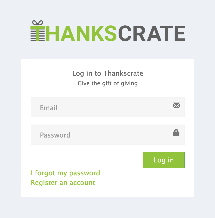 The Thankscrate login screen.